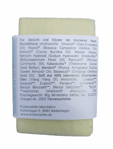 Bio Seife SHELLY mit Immortelle – Palmölfrei – Küstenseife 80 g – Bild 3