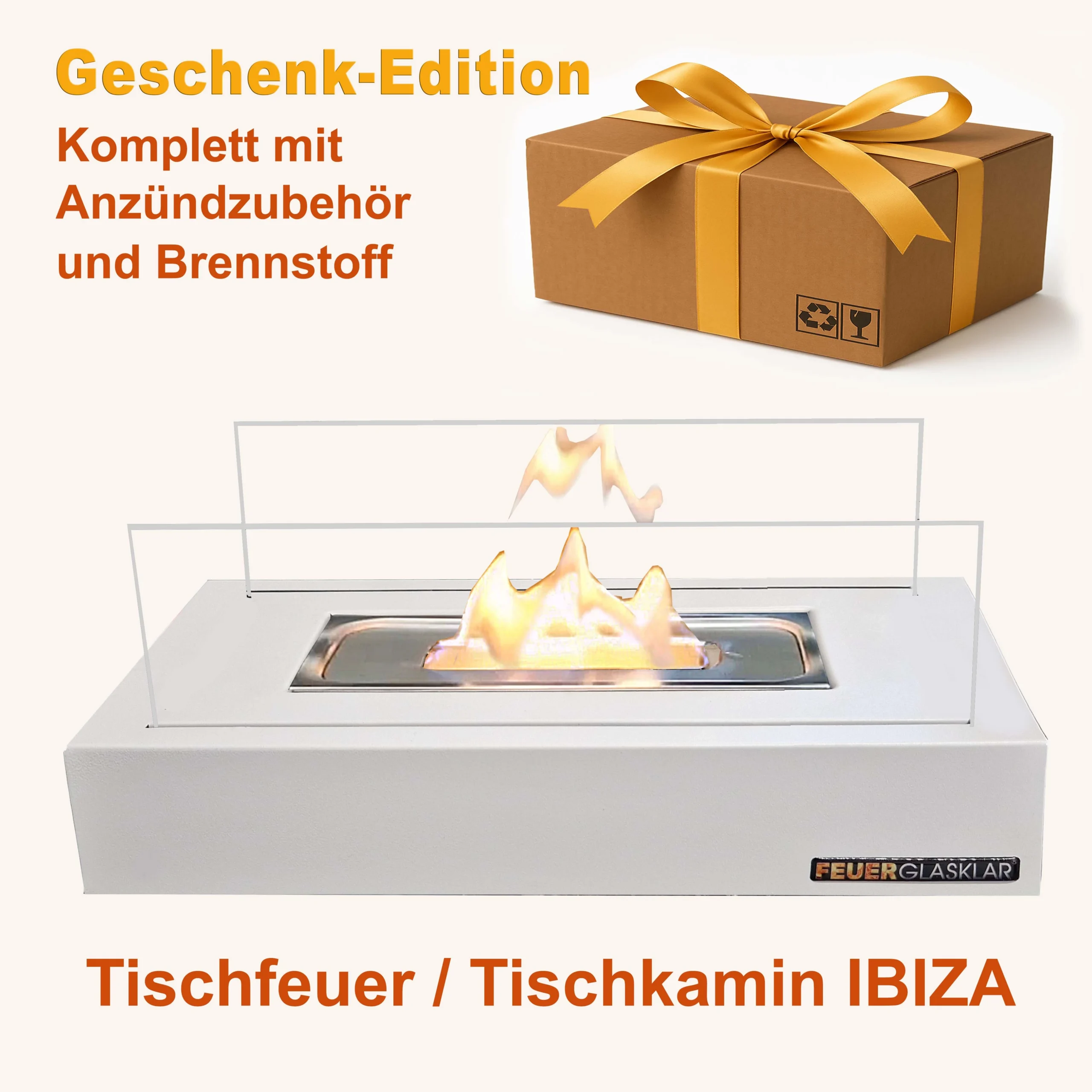 Tischfeuer IBIZA (Geschenk -Edition) Entwickelt für Sicherheitsbrennstoff SAFE-LIQUID. So macht Feuer & Flamme Spaß.